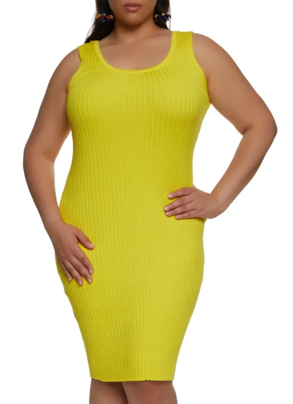 Plus Size Ribbed Knit Scoop Neck Tank Dress sold by Rainbow