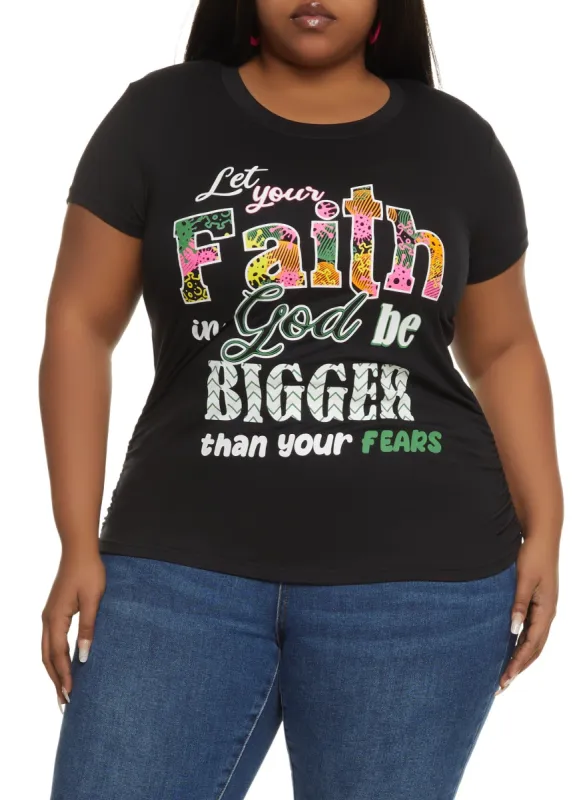 Plus Size Let Your Faith Be Bigger Graphic Tee sold by Rainbow