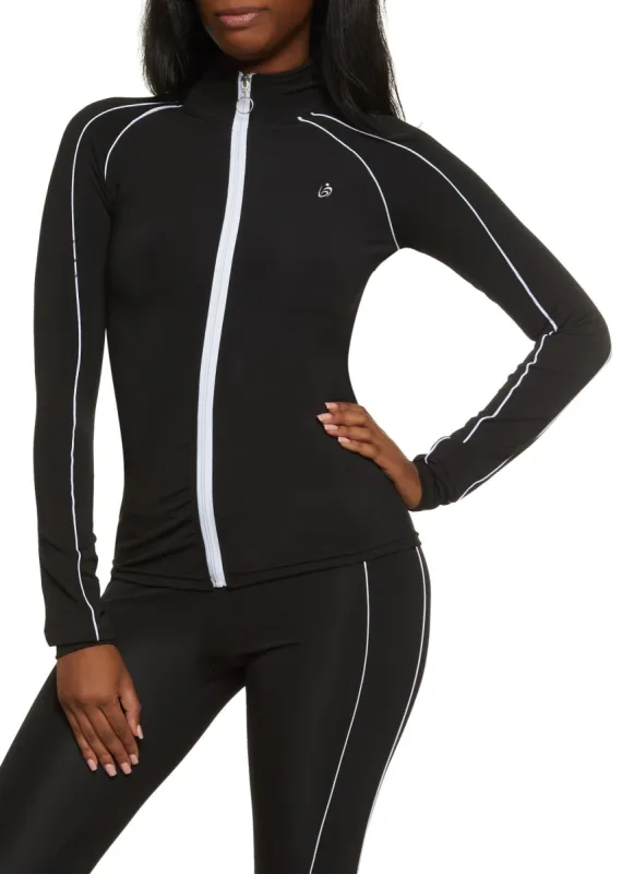 Mock Neck Contrast Piping Track Jacket sold by Rainbow