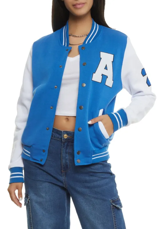 Fleece Graphic Patch Baseball Jacket sold by Rainbow