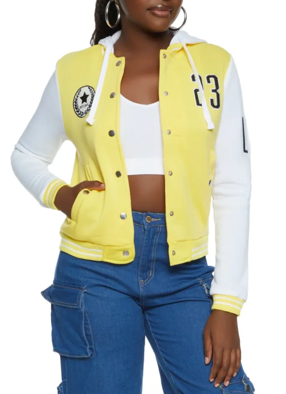Fleece Graphic Patch Baseball Hooded Jacket sold by Rainbow