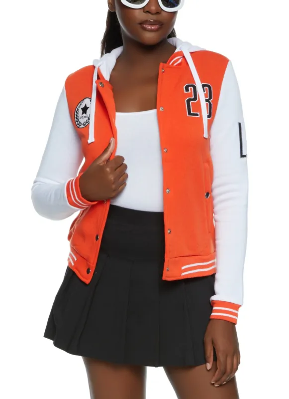 Fleece Graphic Patch Baseball Hooded Jacket sold by Rainbow