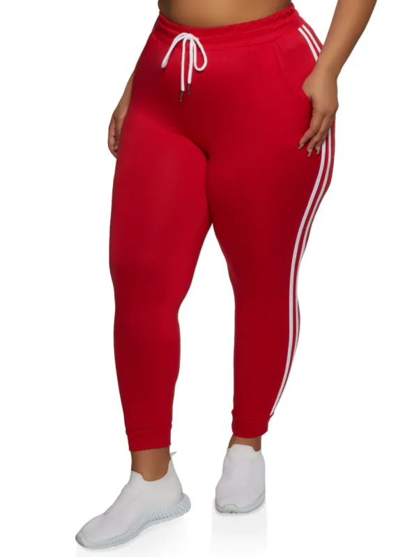 Plus Size High Waist Varsity Stripe Joggers sold by Rainbow