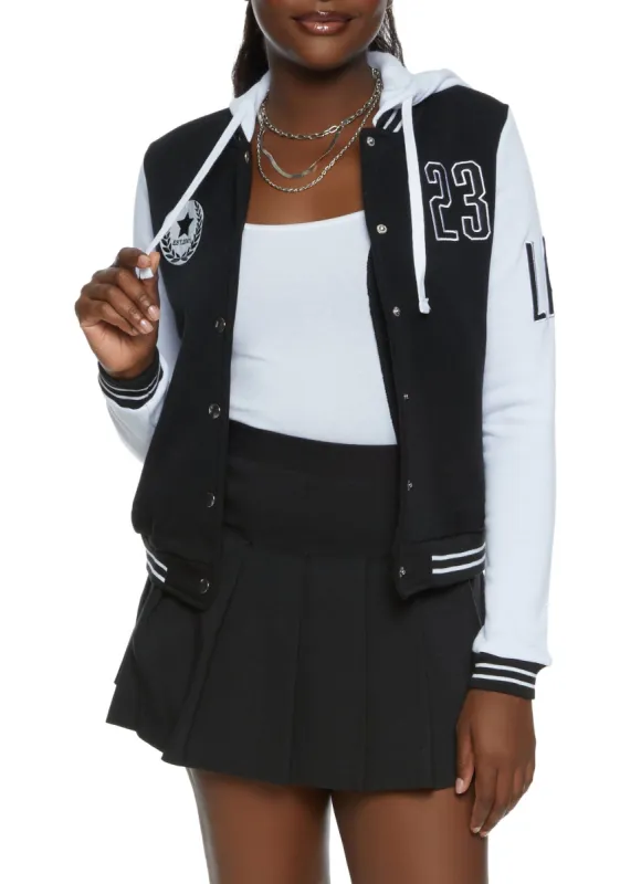 Fleece Graphic Patch Baseball Hooded Jacket sold by Rainbow