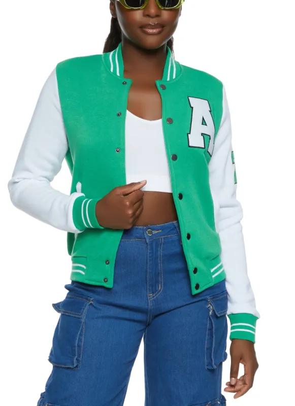 Fleece Graphic Patch Baseball Jacket sold by Rainbow
