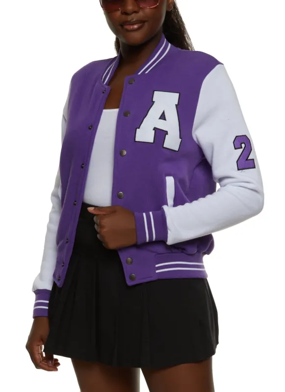 Fleece Graphic Patch Baseball Jacket sold by Rainbow