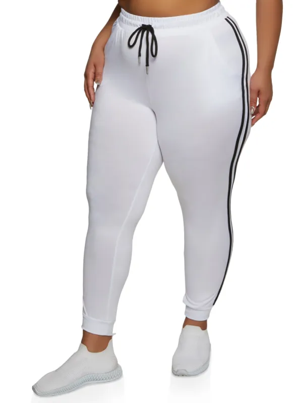 Plus Size High Waist Varsity Stripe Joggers sold by Rainbow