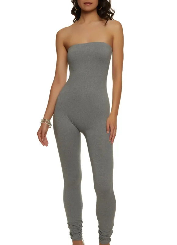 Solid Soft Knit Strapless Jumpsuit sold by Rainbow