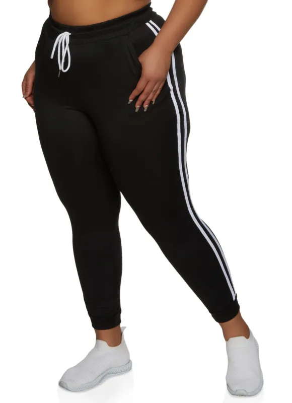 Plus Size High Waist Varsity Stripe Joggers sold by Rainbow