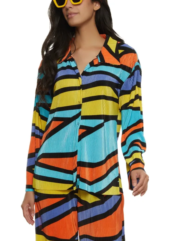 Printed Plisse Flared Sleeve Shirt sold by Rainbow