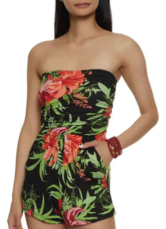 Tropical Ruched Tube Romper sold by Rainbow