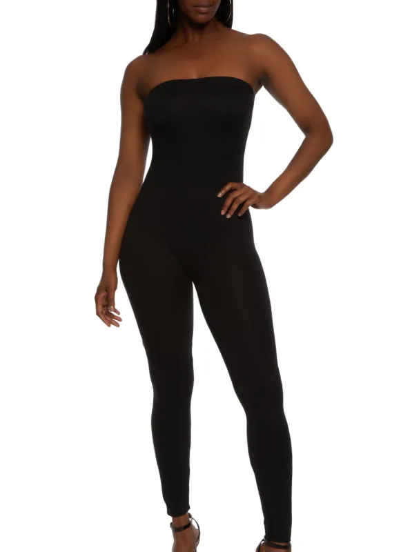 Solid Soft Knit Strapless Jumpsuit sold by Rainbow