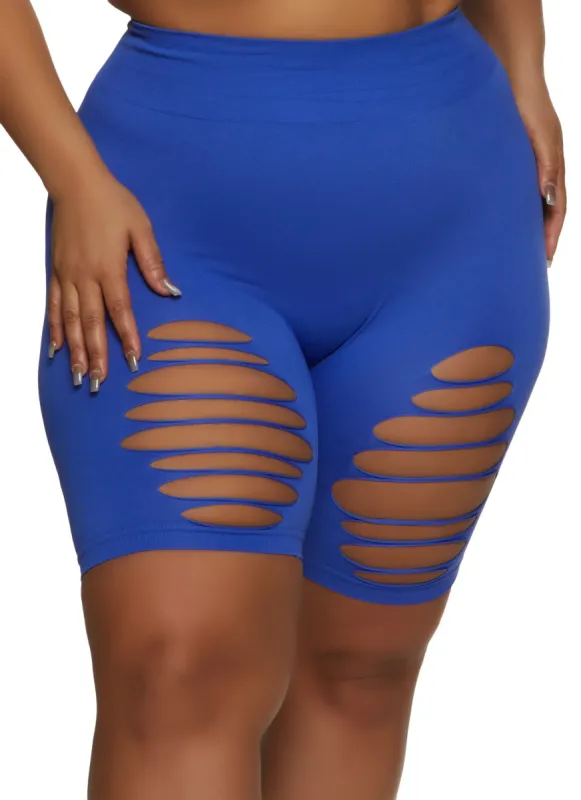 Plus Size Seamless Laser Cut Biker Shorts sold by Rainbow