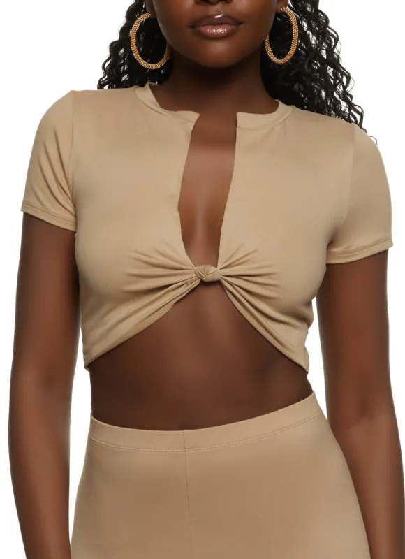 Solid Knot Front Crop Top sold by Rainbow