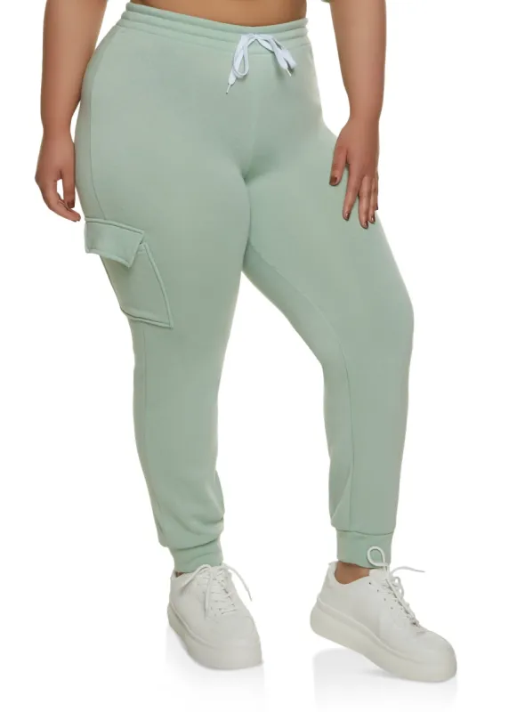 Plus Size Fleece Lined Cargo Pocket Joggers sold by Rainbow