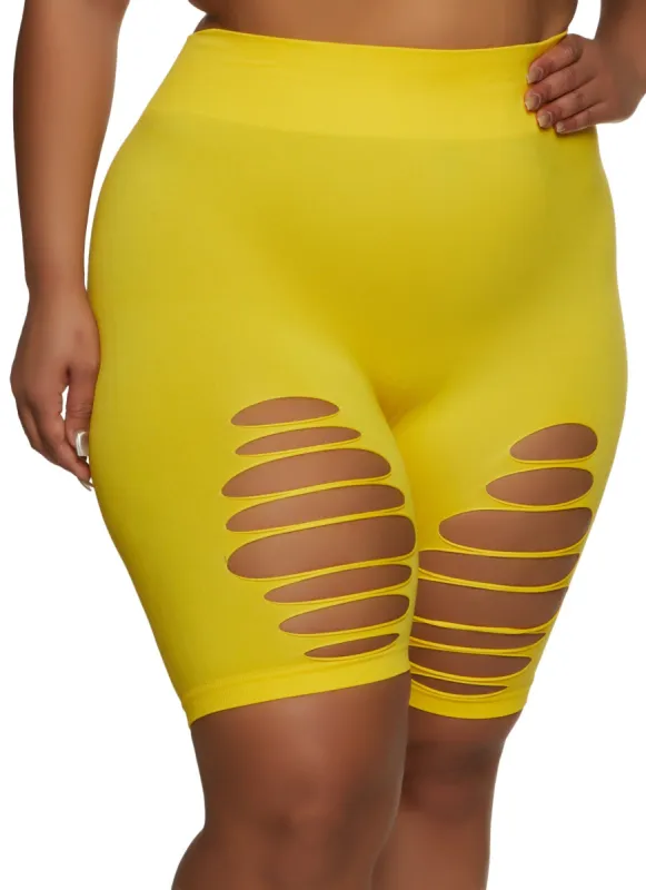 Plus Size Seamless Laser Cut Biker Shorts sold by Rainbow
