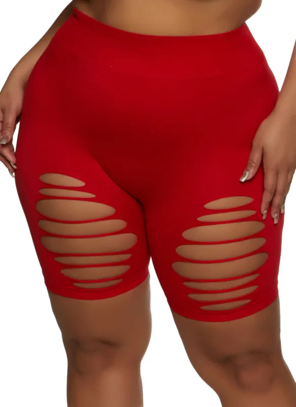 Plus Size Seamless Laser Cut Biker Shorts sold by Rainbow