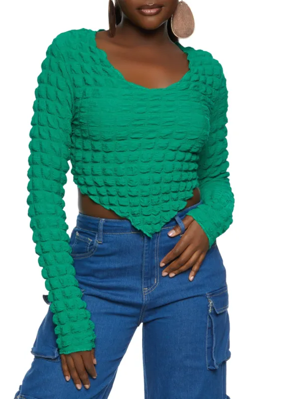 Bubble Knit Hanky Hem Long Sleeve Top sold by Rainbow