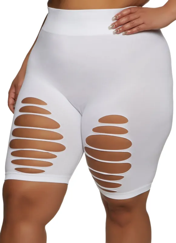 Plus Size Seamless Laser Cut Biker Shorts sold by Rainbow