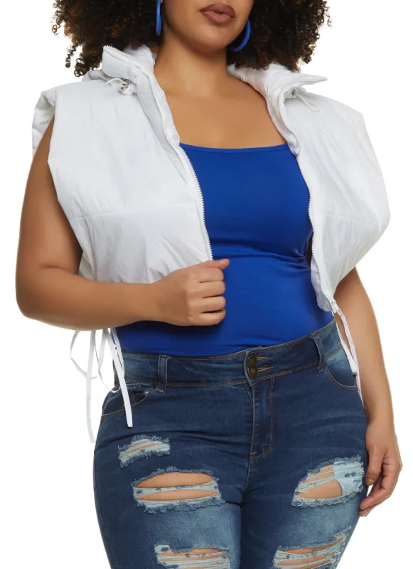Plus Size Side Tie Cropped Hooded Puffer Vest sold by Rainbow