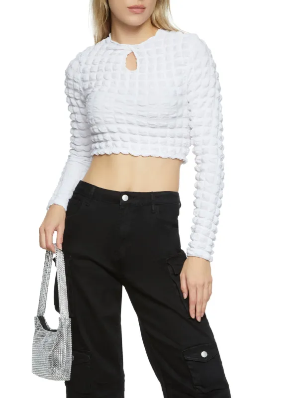 Bubble Textured Long Sleeve Crop Top sold by Rainbow