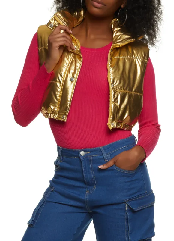 Metallic Cropped Puffer Vest sold by Rainbow