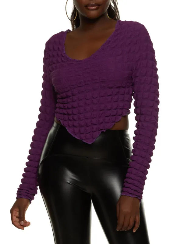 Bubble Knit Hanky Hem Long Sleeve Top sold by Rainbow