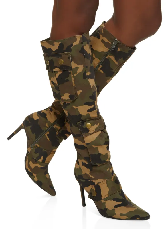 Cargo Pocket Knee High Stiletto Boots sold by Rainbow