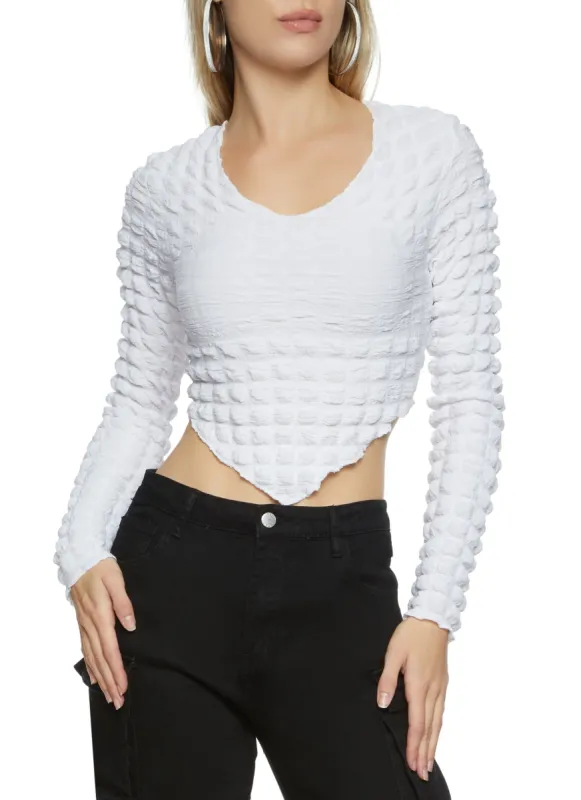 Bubble Knit Hanky Hem Long Sleeve Top sold by Rainbow