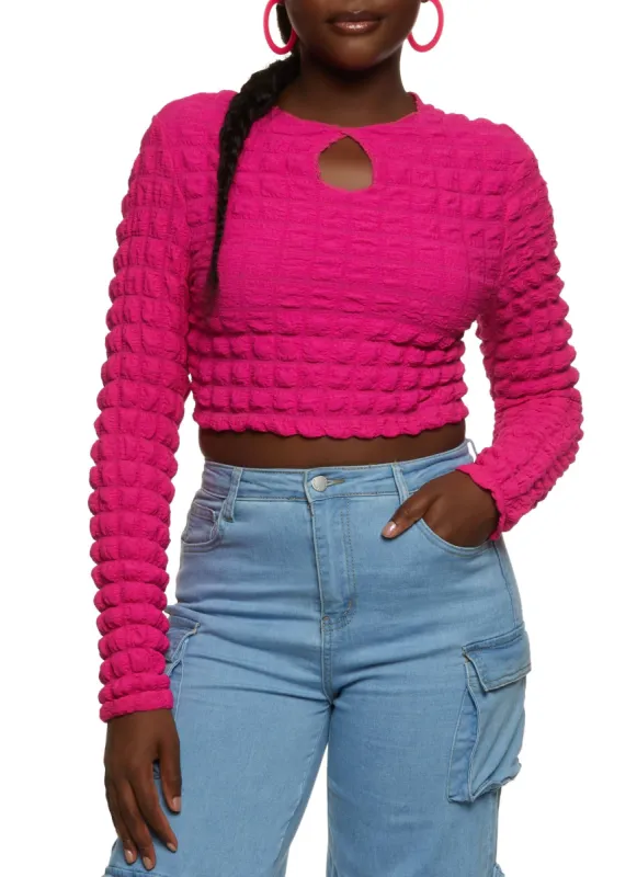 Bubble Textured Long Sleeve Crop Top sold by Rainbow