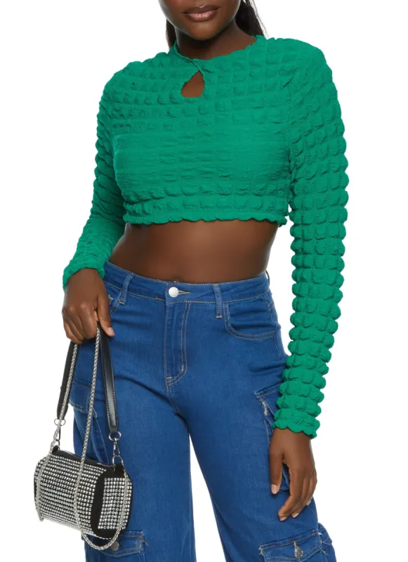 Bubble Textured Long Sleeve Crop Top sold by Rainbow