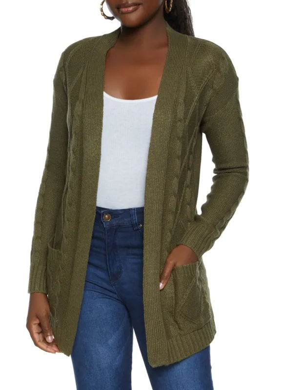 Cable Knit Open Front Cardigan sold by Rainbow