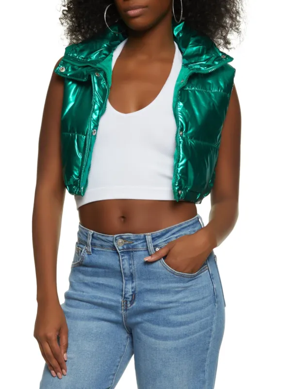 Metallic Cropped Puffer Vest sold by Rainbow