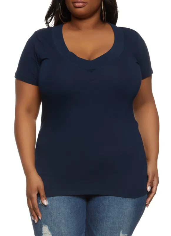 Plus Size Basic V Neck Tee sold by Rainbow