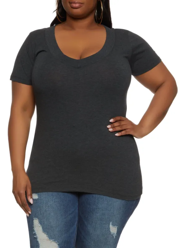 Plus Size Basic V Neck Tee sold by Rainbow