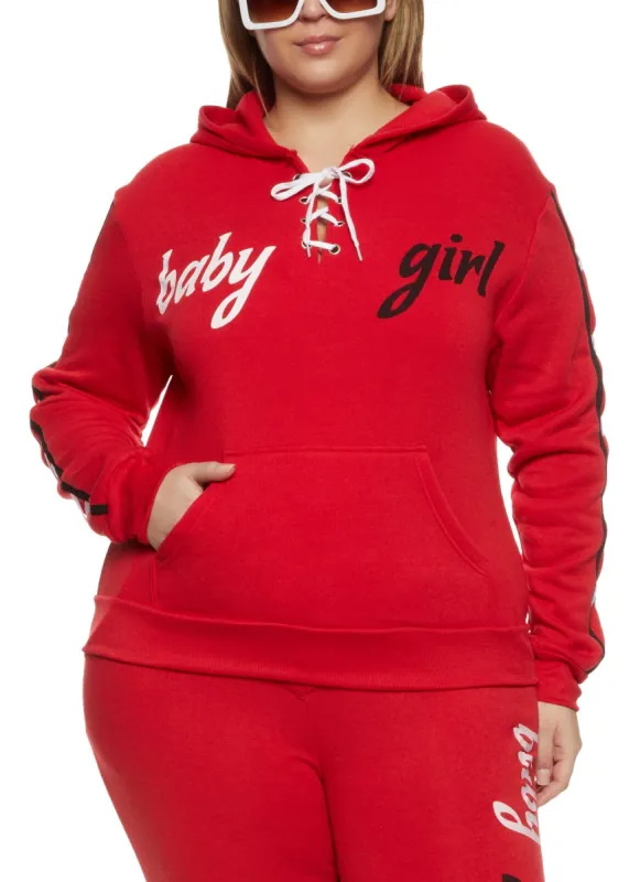 Plus Size Baby Girl Lace Up Detail Pullover Hoodie sold by Rainbow