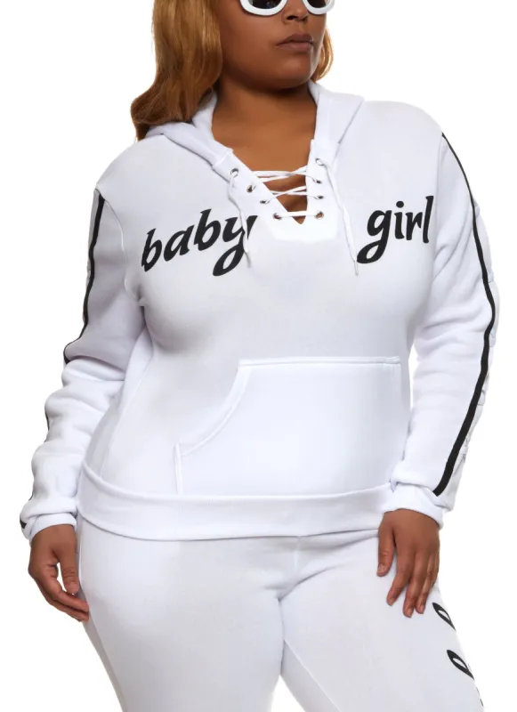 Plus Size Baby Girl Lace Up Detail Pullover Hoodie sold by Rainbow