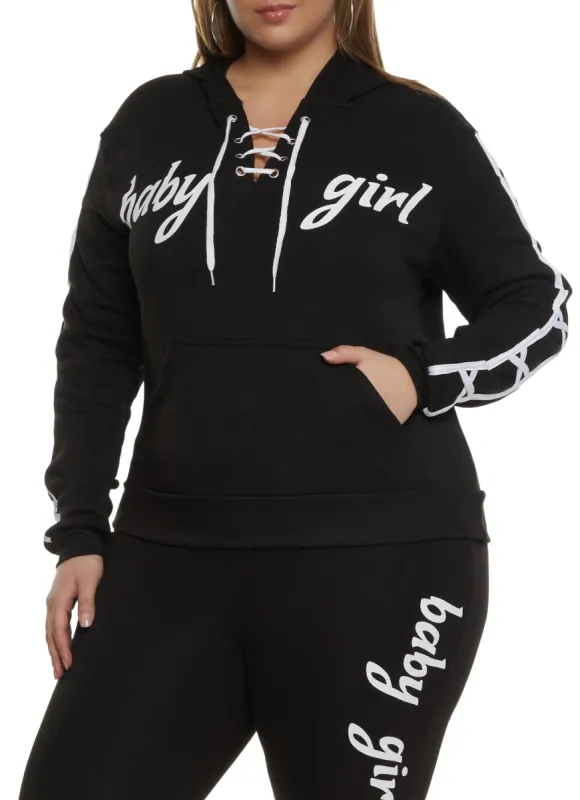 Plus Size Baby Girl Lace Up Detail Pullover Hoodie sold by Rainbow