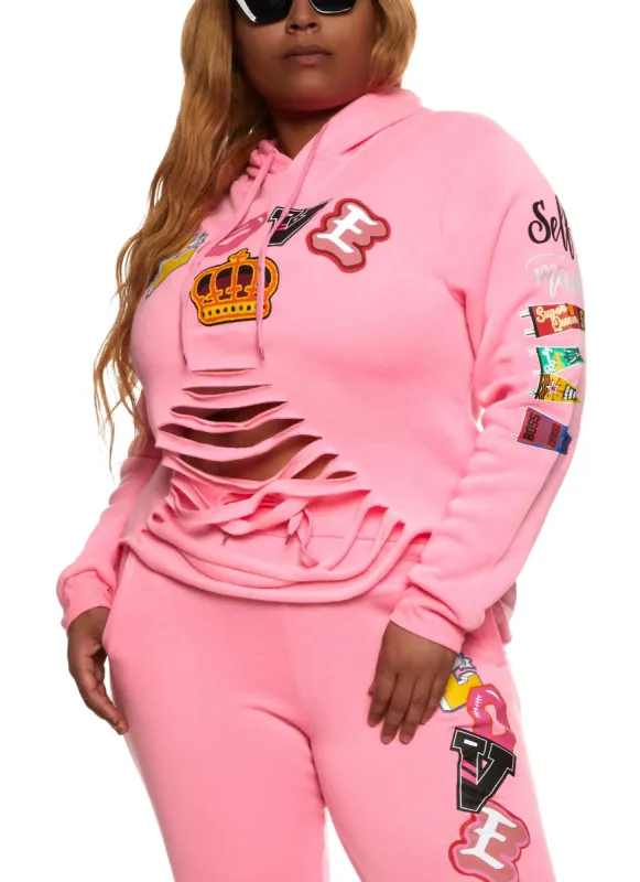 Plus Size Slashed Graphic Print Pullover Hoodie sold by Rainbow
