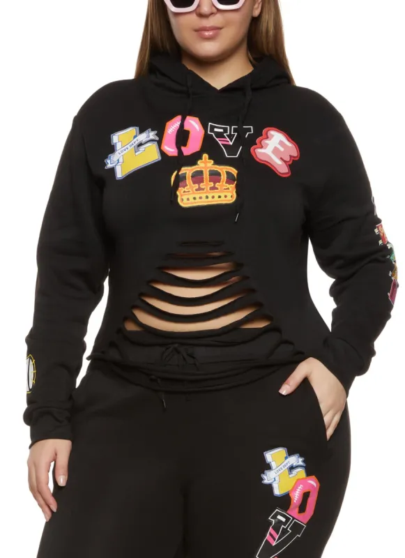 Plus Size Slashed Graphic Print Pullover Hoodie sold by Rainbow