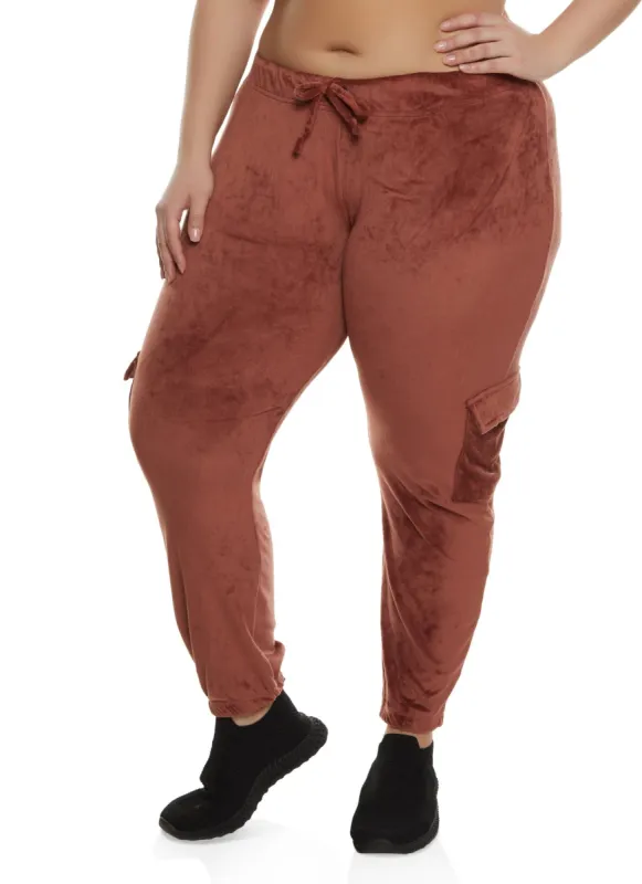 Plus Size Velour Cargo Pocket Sweatpants sold by Rainbow