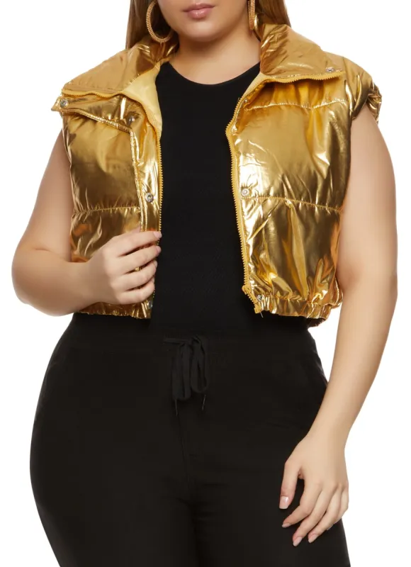 Plus Size Zip Front Cropped Puffer Vest sold by Rainbow
