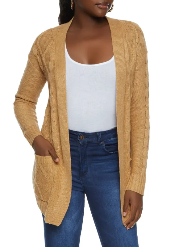 Cable Knit Open Front Cardigan sold by Rainbow