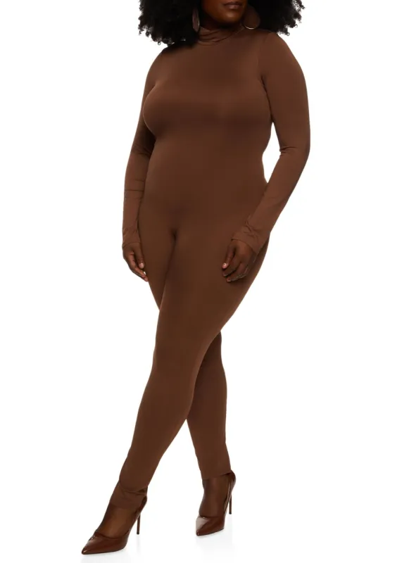 Plus Size Mock Neck Long Sleeve Catsuit sold by Rainbow