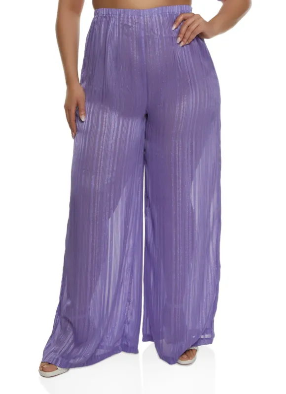 Plus Size Lurex Shadow Stripe Wide Leg Pants sold by Rainbow