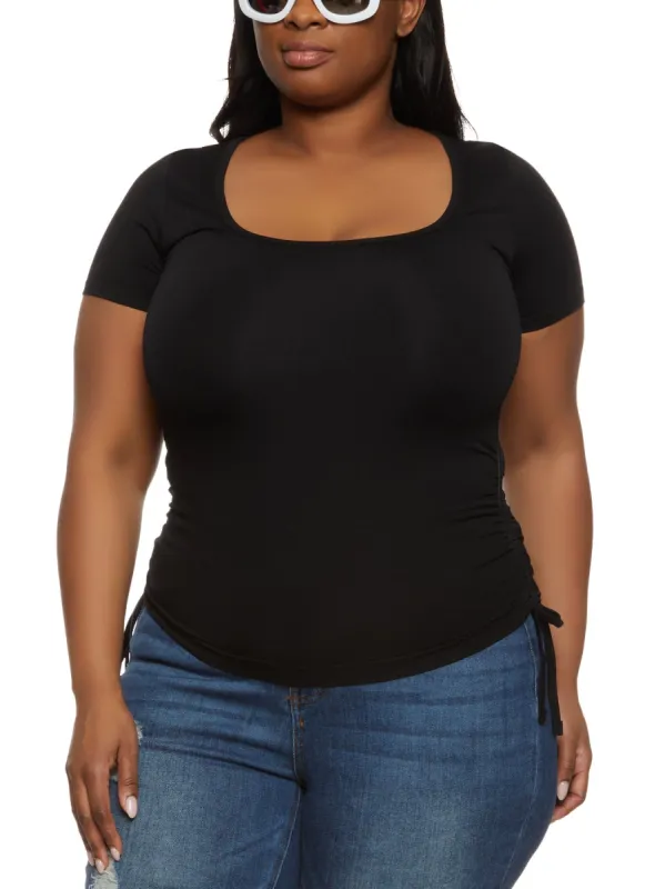 Plus Size Scoop Neck Ruched Side T Shirt sold by Rainbow