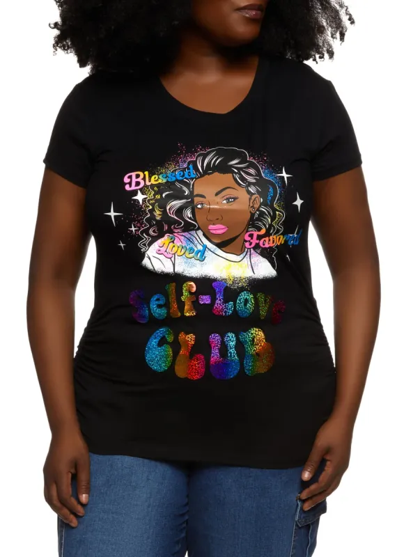 Plus Size Self Love Club Embossed Foil Graphic Tee sold by Rainbow