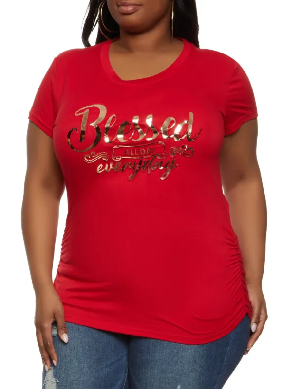 Plus Size Blessed All Day Everyday Embossed Foil Graphic Tee sold by Rainbow