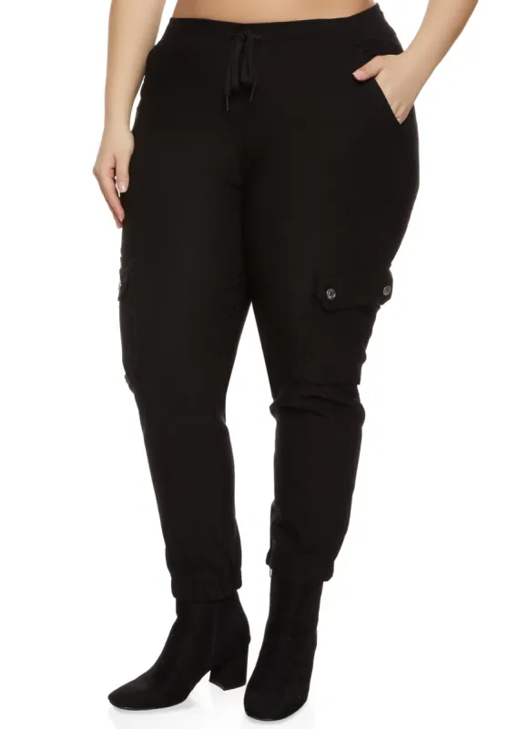 Plus Size Solid Drawstring Cargo Joggers sold by Rainbow