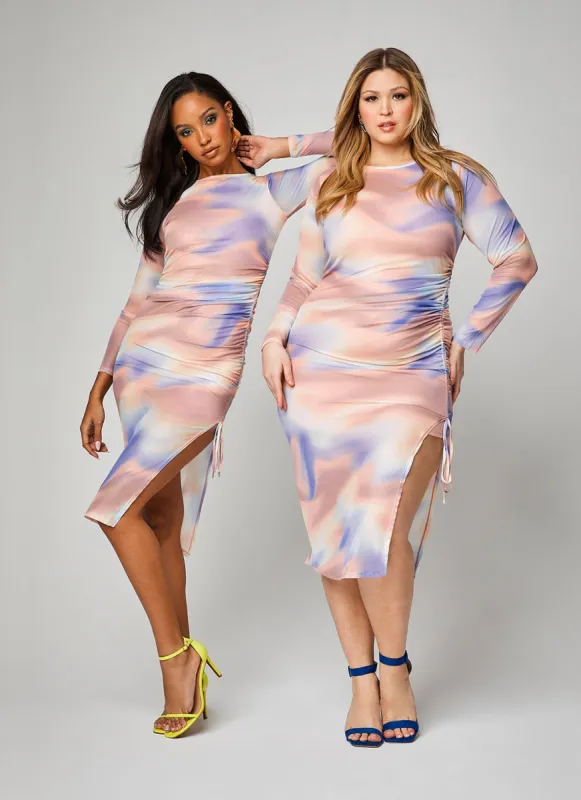Plus Size Mesh Printed Side Slit Maxi Dress sold by Rainbow